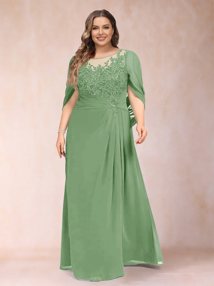 A-Line/Princess Scoop Half Sleeves Plus Size Mother of the Bride Dresses with Appliques & Ruffles - Image 54