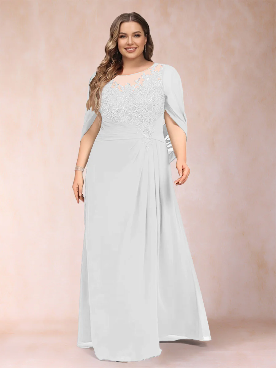 A-Line/Princess Scoop Half Sleeves Plus Size Mother of the Bride Dresses with Appliques & Ruffles - Image 6