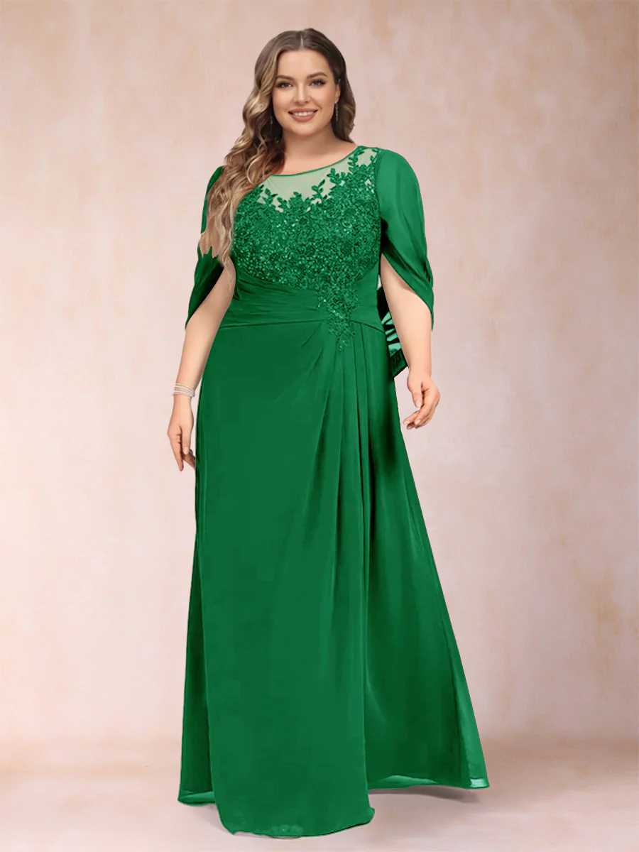 A-Line/Princess Scoop Half Sleeves Plus Size Mother of the Bride Dresses with Appliques & Ruffles - Image 60