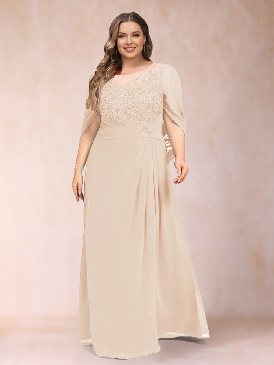 A-Line/Princess Scoop Half Sleeves Plus Size Mother of the Bride Dresses with Appliques & Ruffles - Image 66