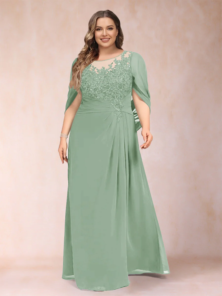 A-Line/Princess Scoop Half Sleeves Plus Size Mother of the Bride Dresses with Appliques & Ruffles - Image 7