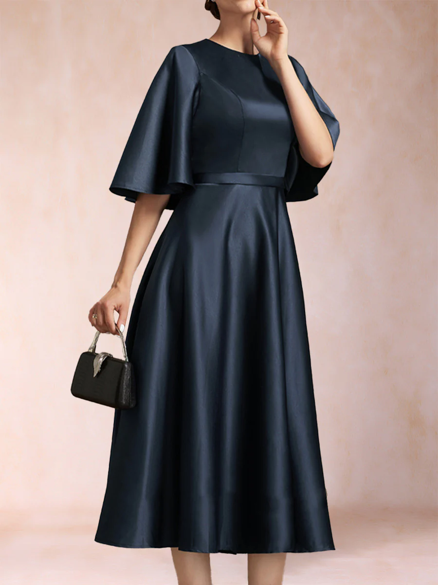 A-Line/Princess Scoop Half Sleeves Ruched Mother of the Bride Dresses - Image 3