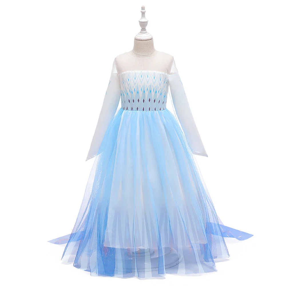 A-Line/Princess Scoop Long Sleeves Flower Girl Dresses with Printed Flowers & Watteau Train - Image 5