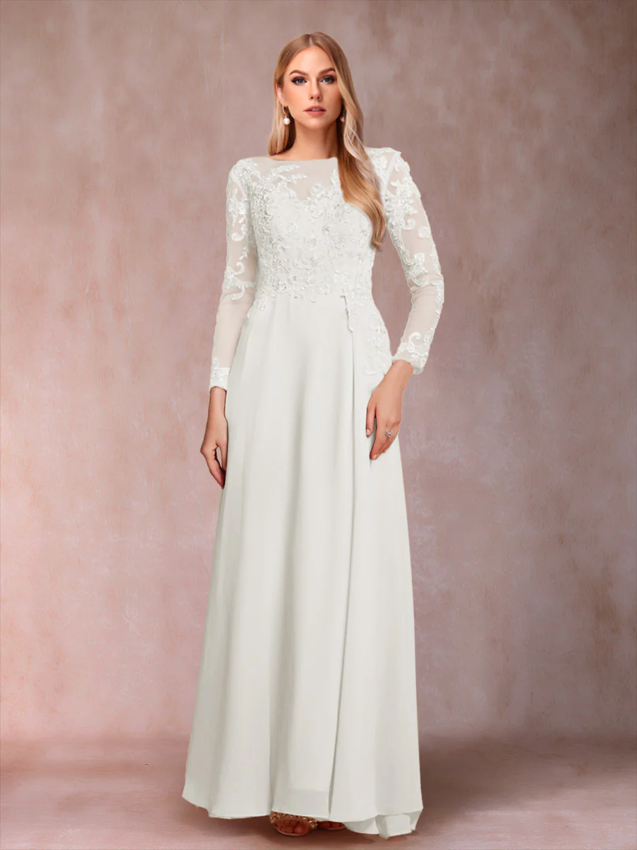 A-Line/Princess Scoop Long Sleeves Mother of the Bride Dresses with Applique - Image 32