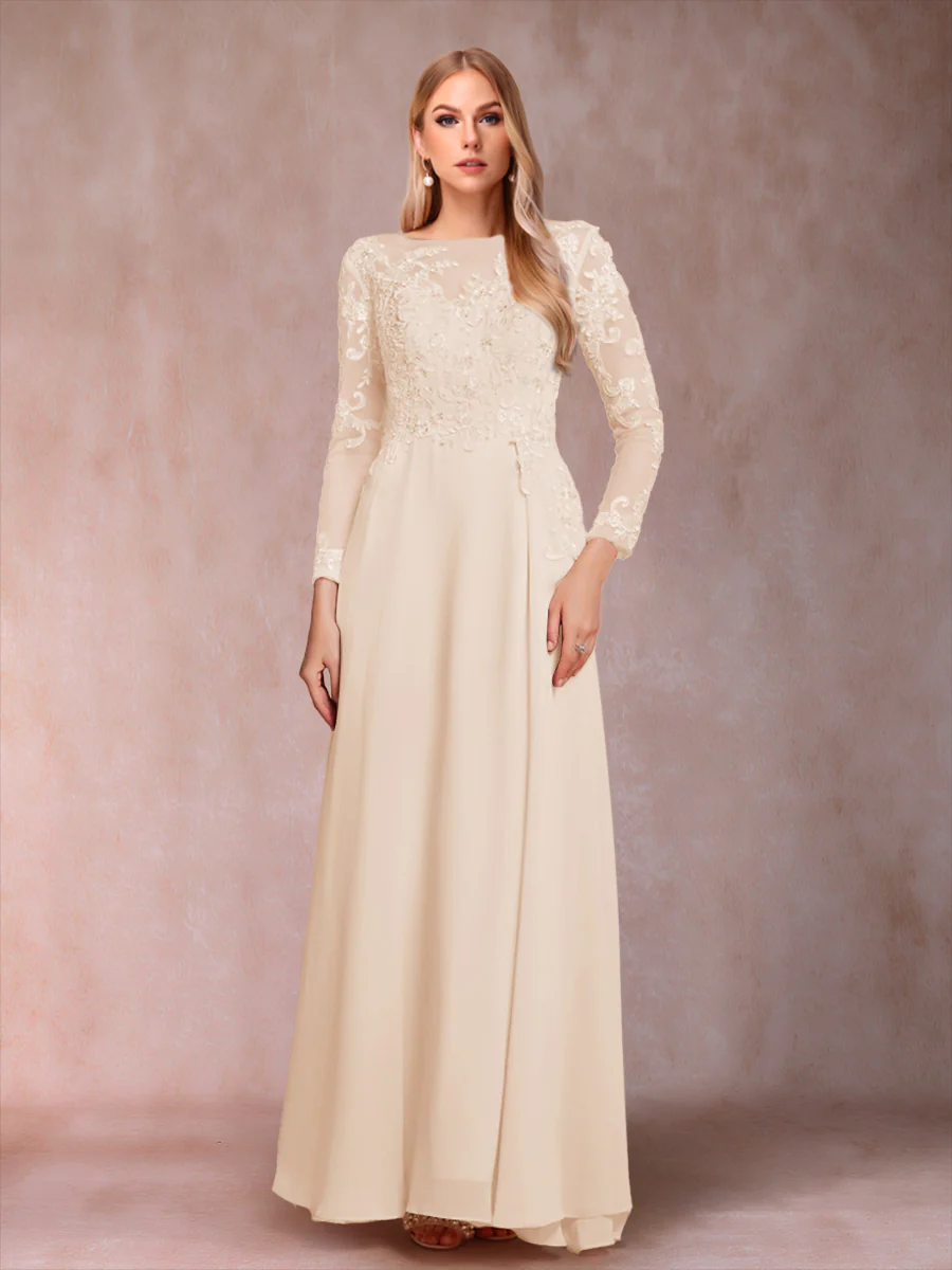 A-Line/Princess Scoop Long Sleeves Mother of the Bride Dresses with Applique - Image 36
