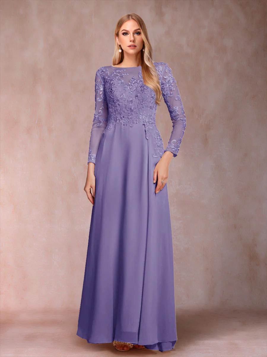 A-Line/Princess Scoop Long Sleeves Mother of the Bride Dresses with Applique - Image 38