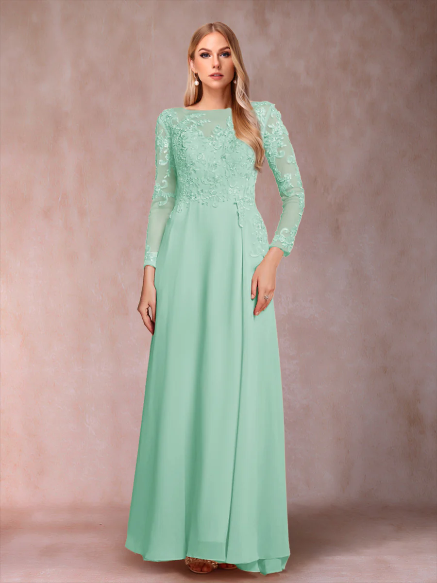 A-Line/Princess Scoop Long Sleeves Mother of the Bride Dresses with Applique - Image 43