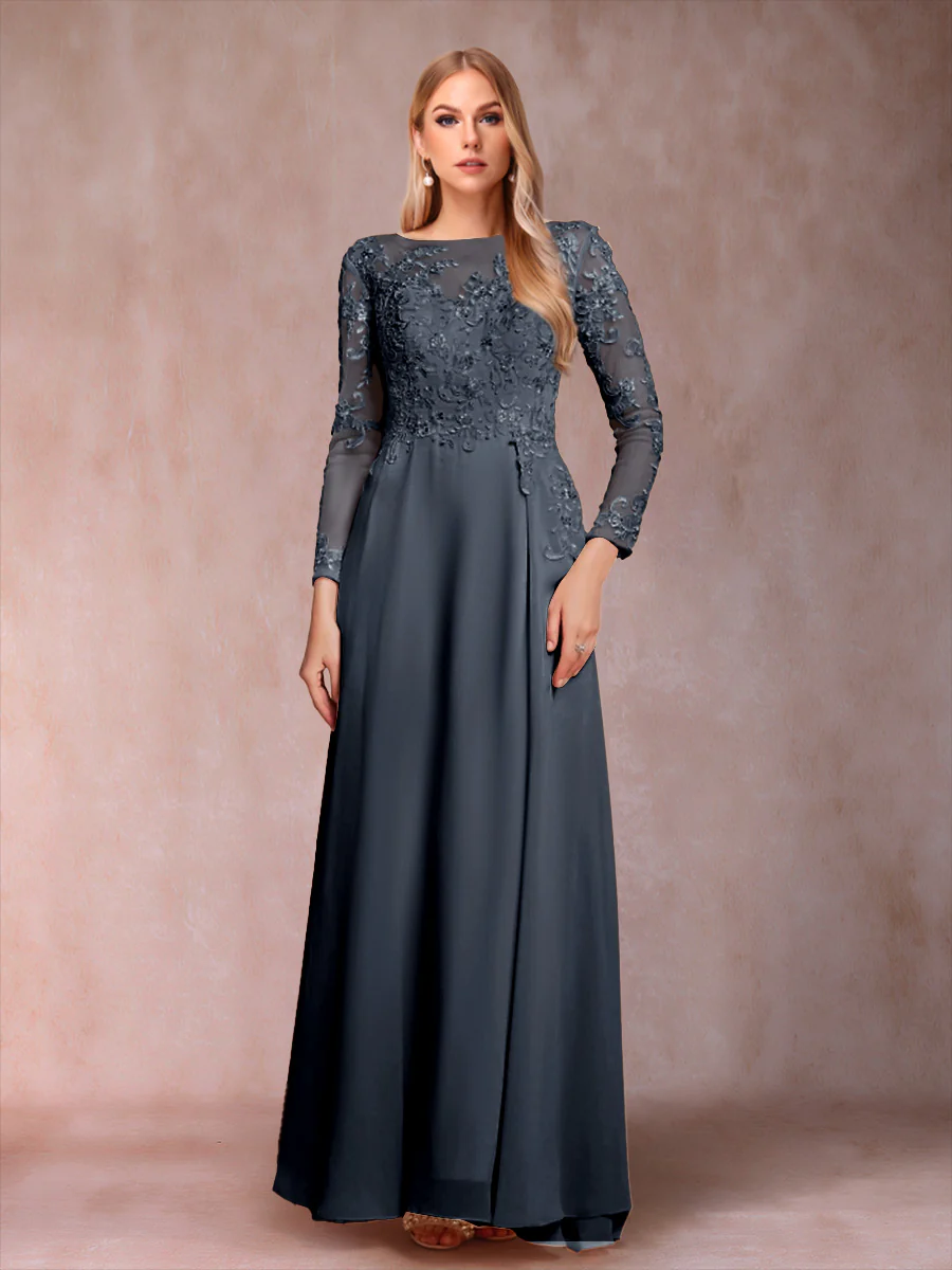 A-Line/Princess Scoop Long Sleeves Mother of the Bride Dresses with Applique - Image 47