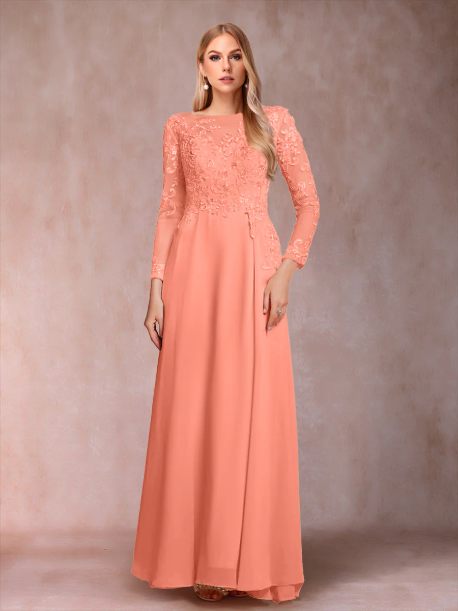 A-Line/Princess Scoop Long Sleeves Mother of the Bride Dresses with Applique - Image 63