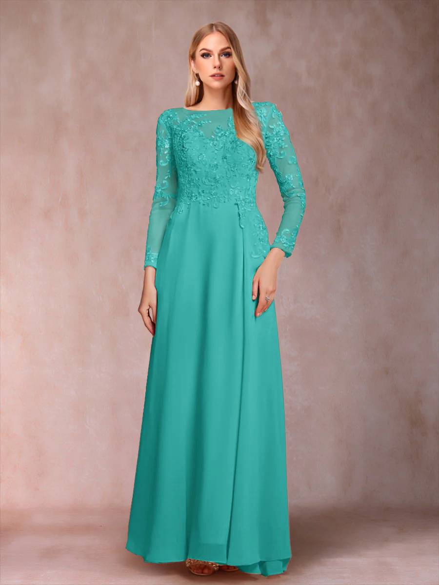 A-Line/Princess Scoop Long Sleeves Mother of the Bride Dresses with Applique - Image 72