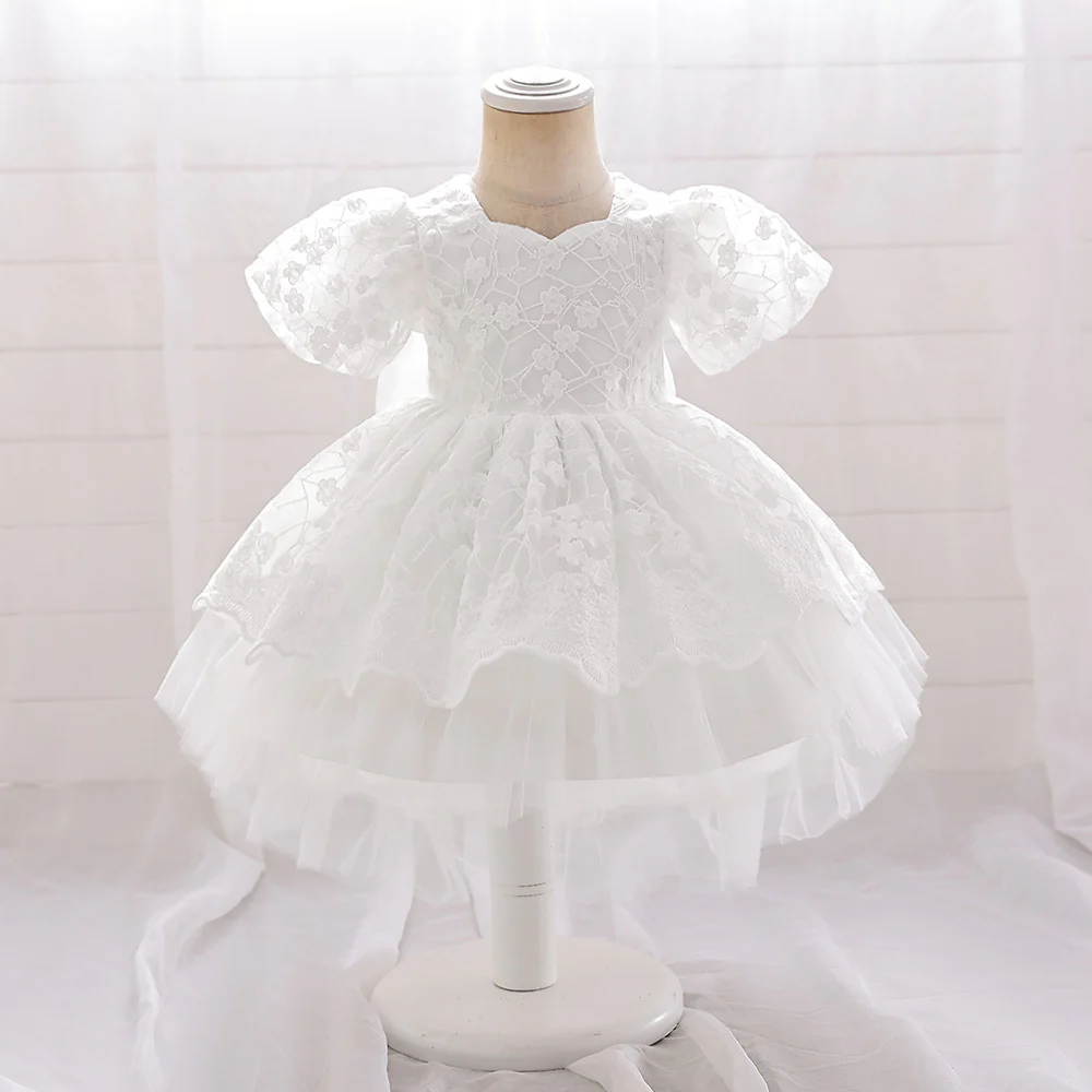 A-Line/Princess Scoop Puff Sleeves Flower Girl Dresses with Applique - Image 5