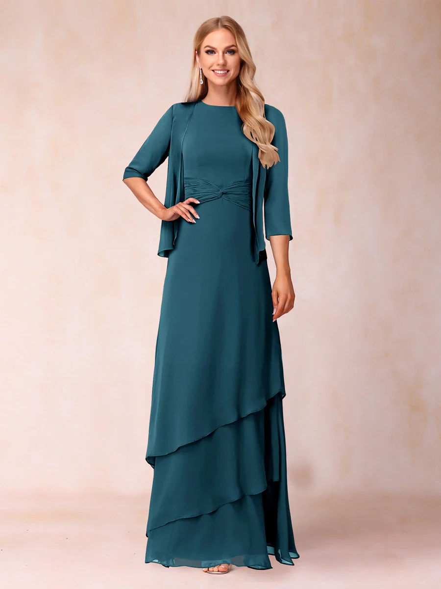A-Line/Princess Scoop Ruched Floor-Length Mother of the Bride Dresses with Ruffles & Jacket - Image 13
