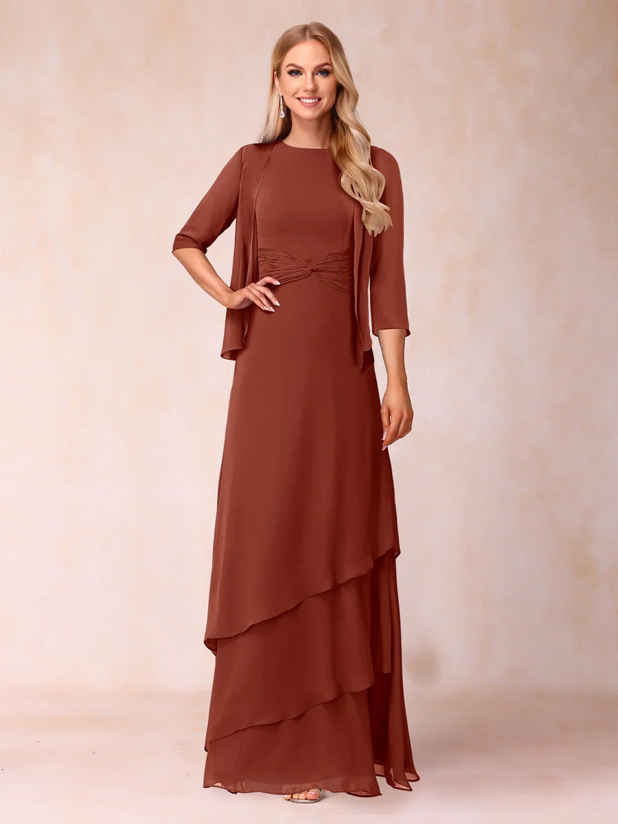 A-Line/Princess Scoop Ruched Floor-Length Mother of the Bride Dresses with Ruffles & Jacket - Image 42