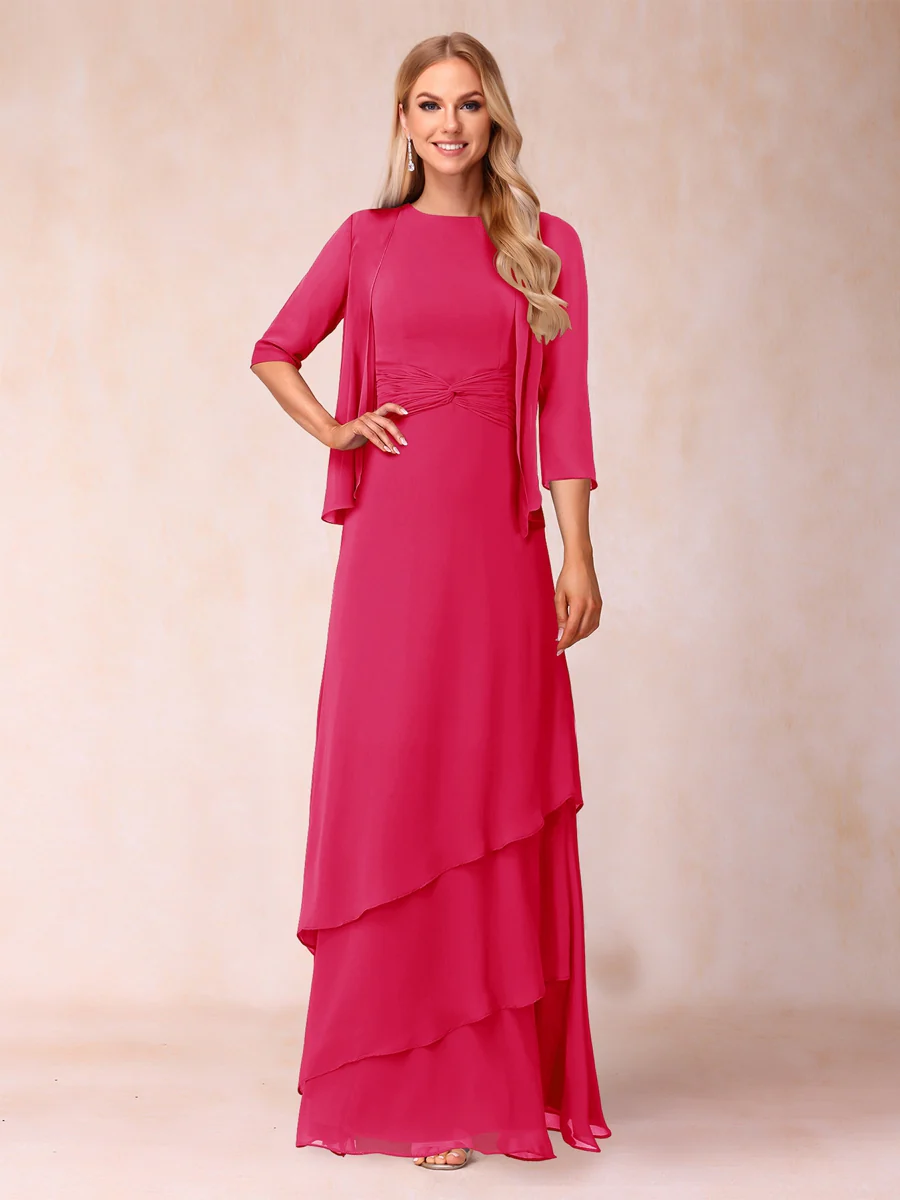 A-Line/Princess Scoop Ruched Floor-Length Mother of the Bride Dresses with Ruffles & Jacket - Image 47