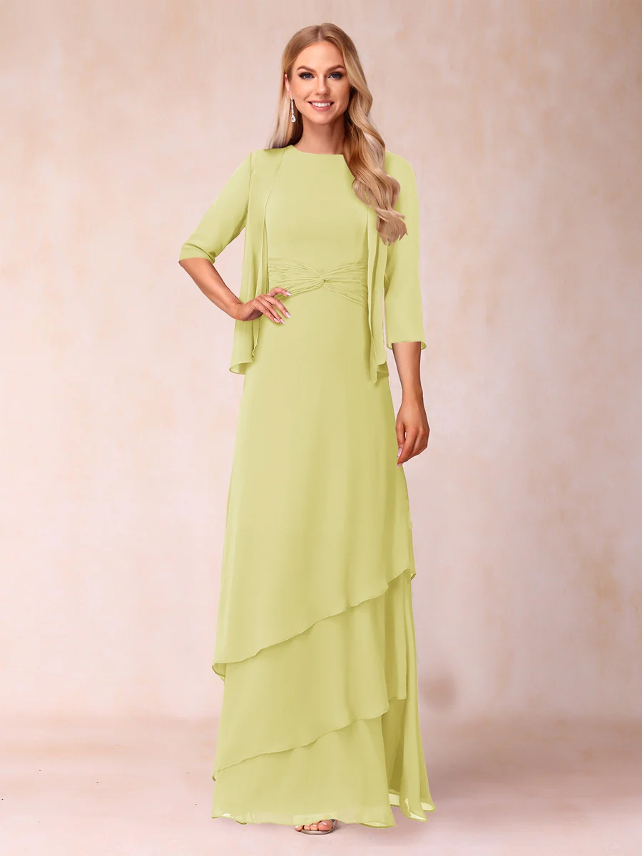 A-Line/Princess Scoop Ruched Floor-Length Mother of the Bride Dresses with Ruffles & Jacket - Image 51