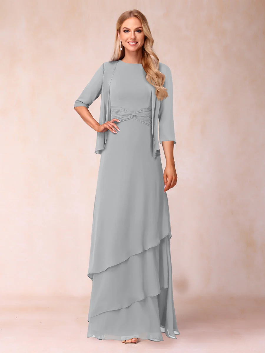 A-Line/Princess Scoop Ruched Floor-Length Mother of the Bride Dresses with Ruffles & Jacket - Image 62