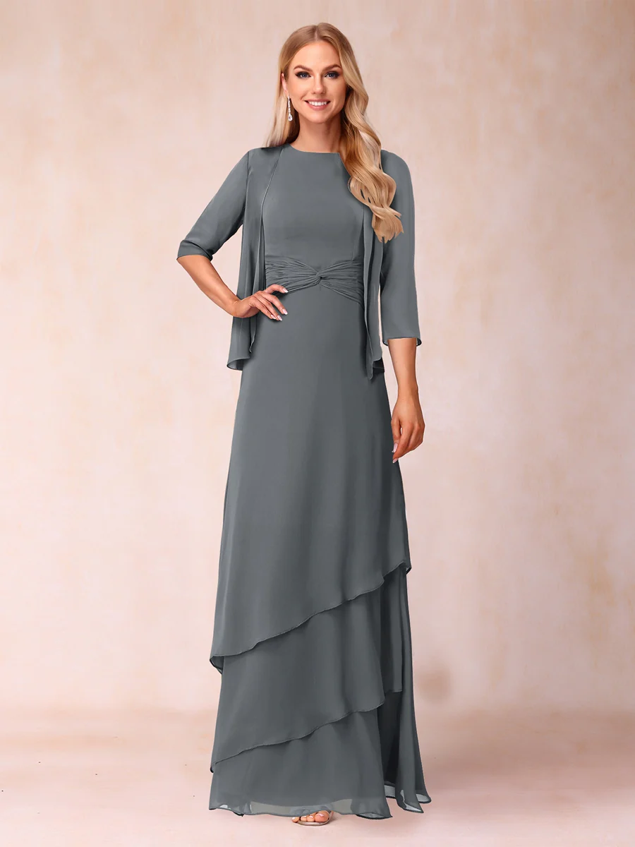 A-Line/Princess Scoop Ruched Floor-Length Mother of the Bride Dresses with Ruffles & Jacket - Image 66