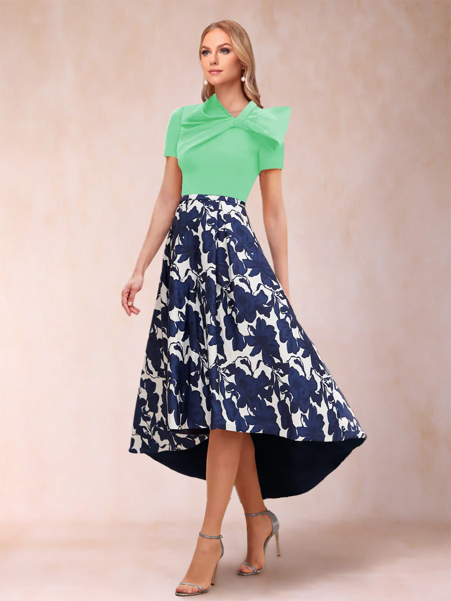 A-Line/Princess Scoop Short Sleeves Asymmetrical Mother of the Bride Dresses With Printed Flower - Image 26