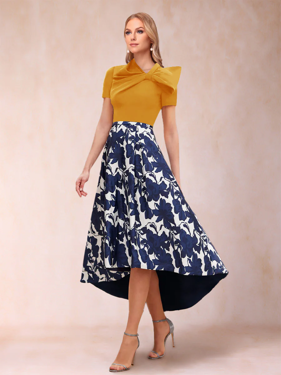 A-Line/Princess Scoop Short Sleeves Asymmetrical Mother of the Bride Dresses With Printed Flower - Image 28