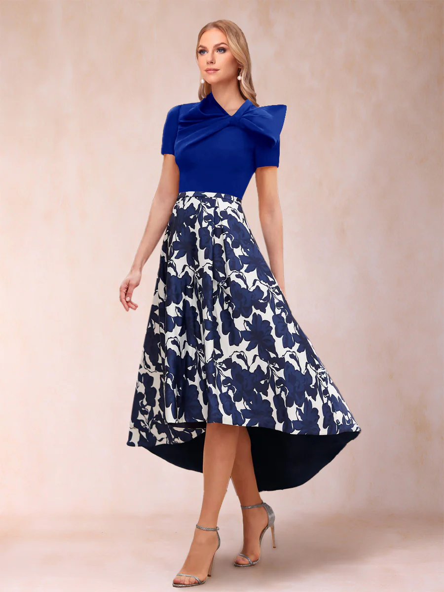 A-Line/Princess Scoop Short Sleeves Asymmetrical Mother of the Bride Dresses With Printed Flower - Image 38
