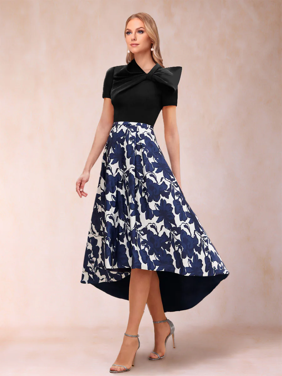 A-Line/Princess Scoop Short Sleeves Asymmetrical Mother of the Bride Dresses With Printed Flower - Image 5
