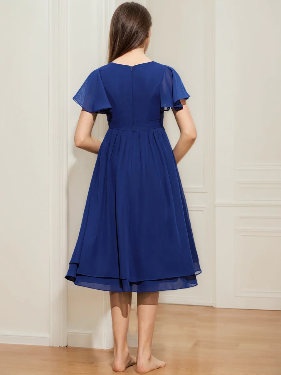 A-Line/Princess Scoop Short Sleeves Belt Junior Bridesmaid Dresses - Image 2