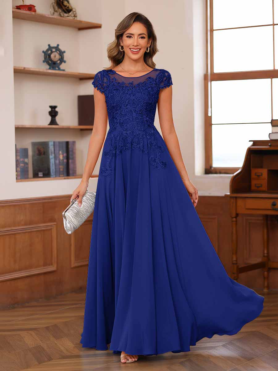 A-Line/Princess Scoop Short Sleeves Chiffon Mother of the Bride Dresses with Applique - Image 10