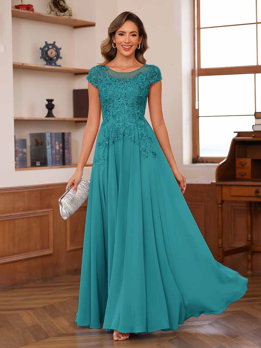 A-Line/Princess Scoop Short Sleeves Chiffon Mother of the Bride Dresses with Applique - Image 24