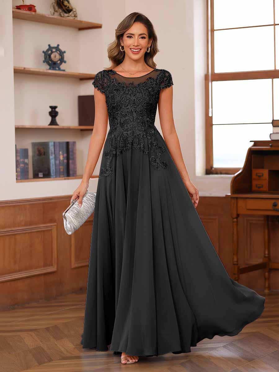 A-Line/Princess Scoop Short Sleeves Chiffon Mother of the Bride Dresses with Applique - Image 25