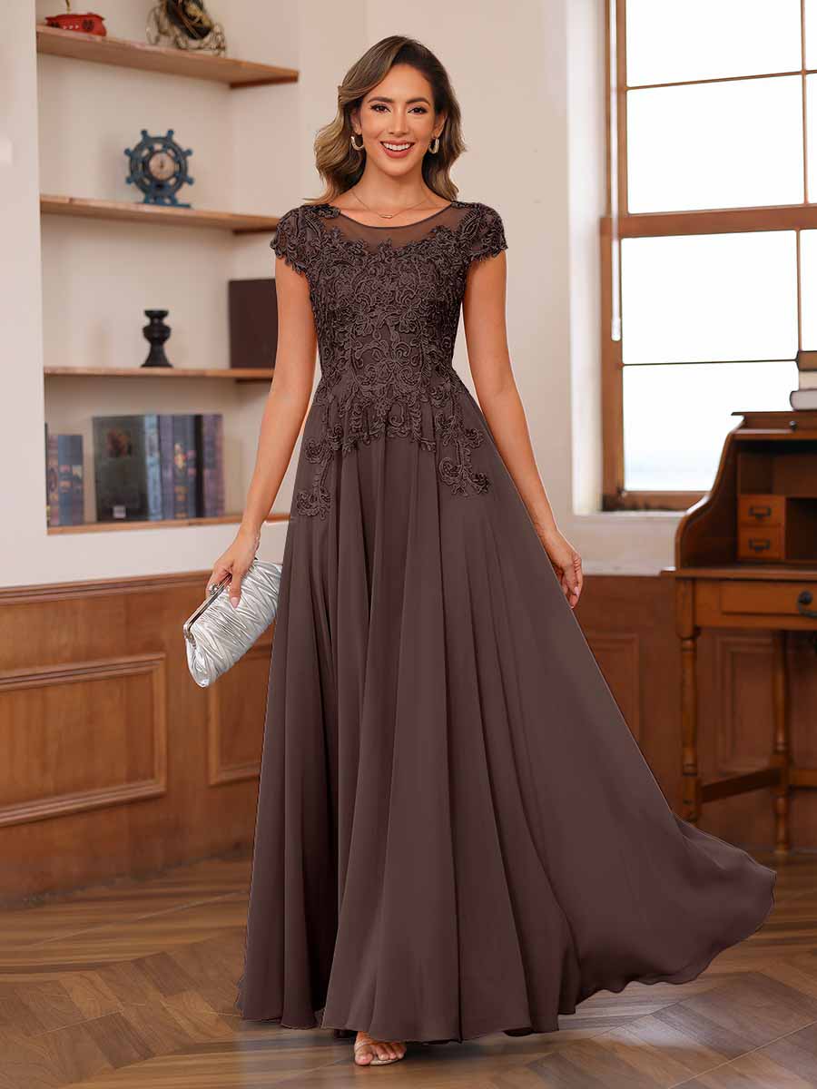 A-Line/Princess Scoop Short Sleeves Chiffon Mother of the Bride Dresses with Applique - Image 26