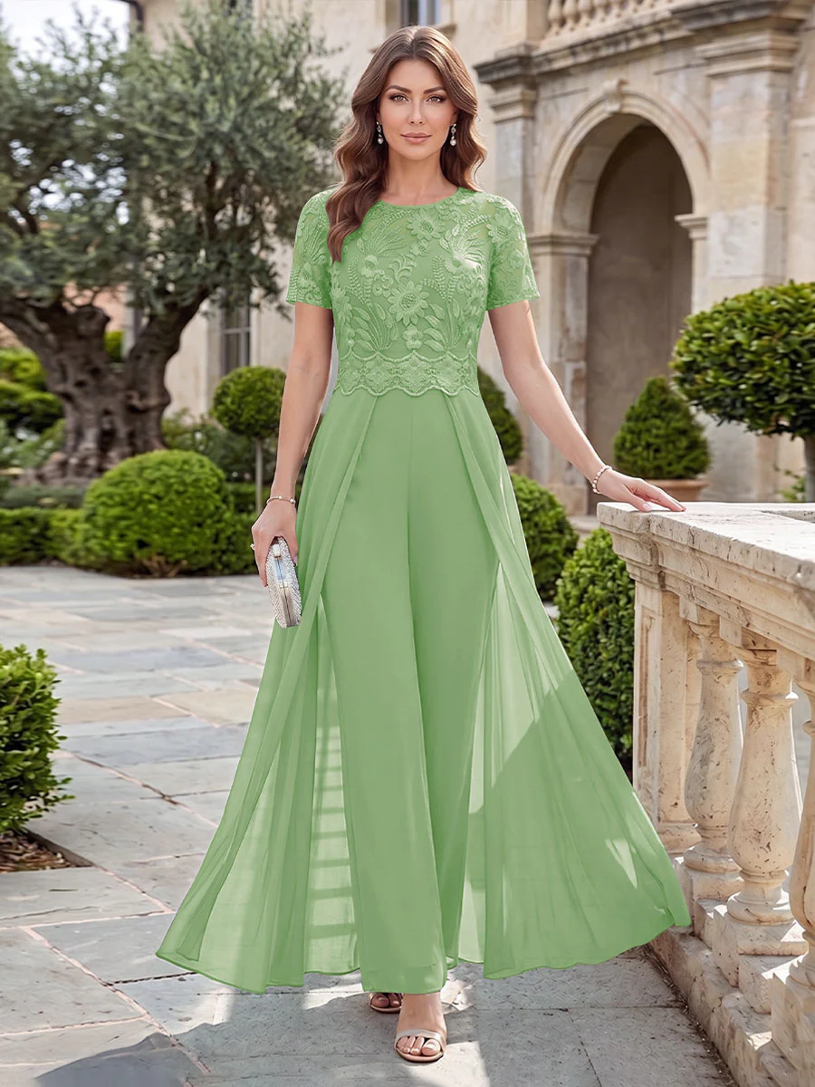 A-Line/Princess Scoop Short Sleeves Jumpsuit with Applique - Image 20
