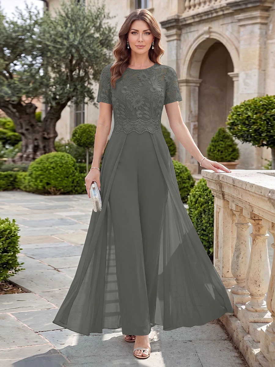 A-Line/Princess Scoop Short Sleeves Jumpsuit with Applique - Image 27