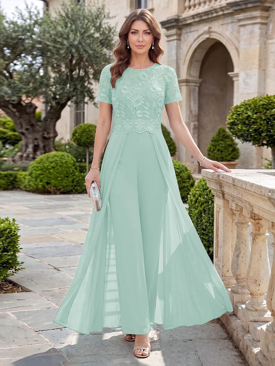 A-Line/Princess Scoop Short Sleeves Jumpsuit with Applique - Image 38