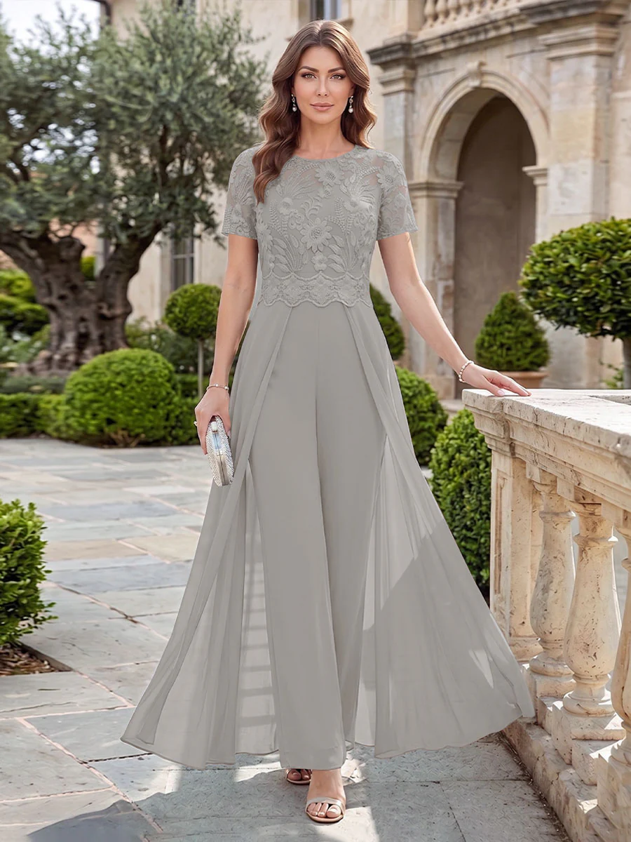 A-Line/Princess Scoop Short Sleeves Jumpsuit with Applique - Image 62