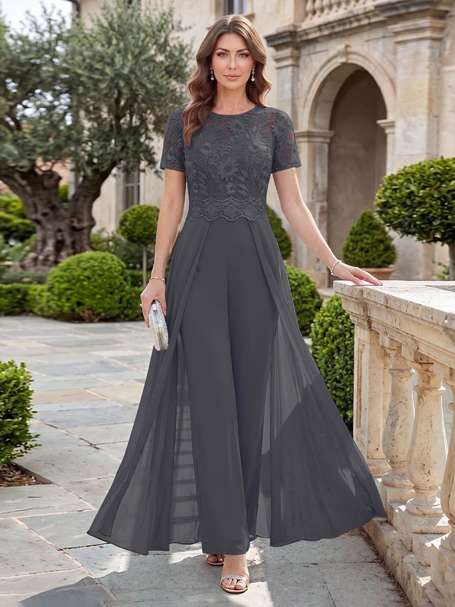 A-Line/Princess Scoop Short Sleeves Jumpsuit with Applique - Image 67