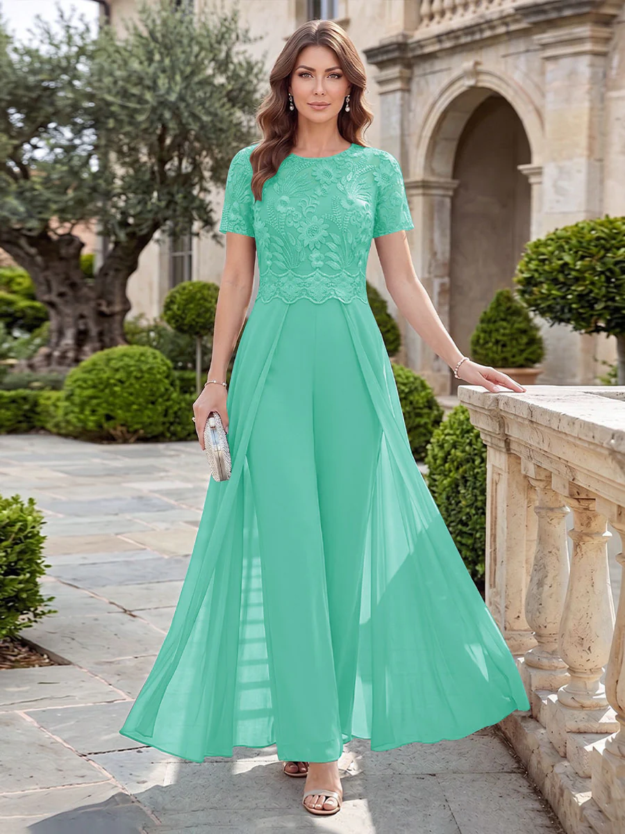 A-Line/Princess Scoop Short Sleeves Jumpsuit with Applique - Image 70