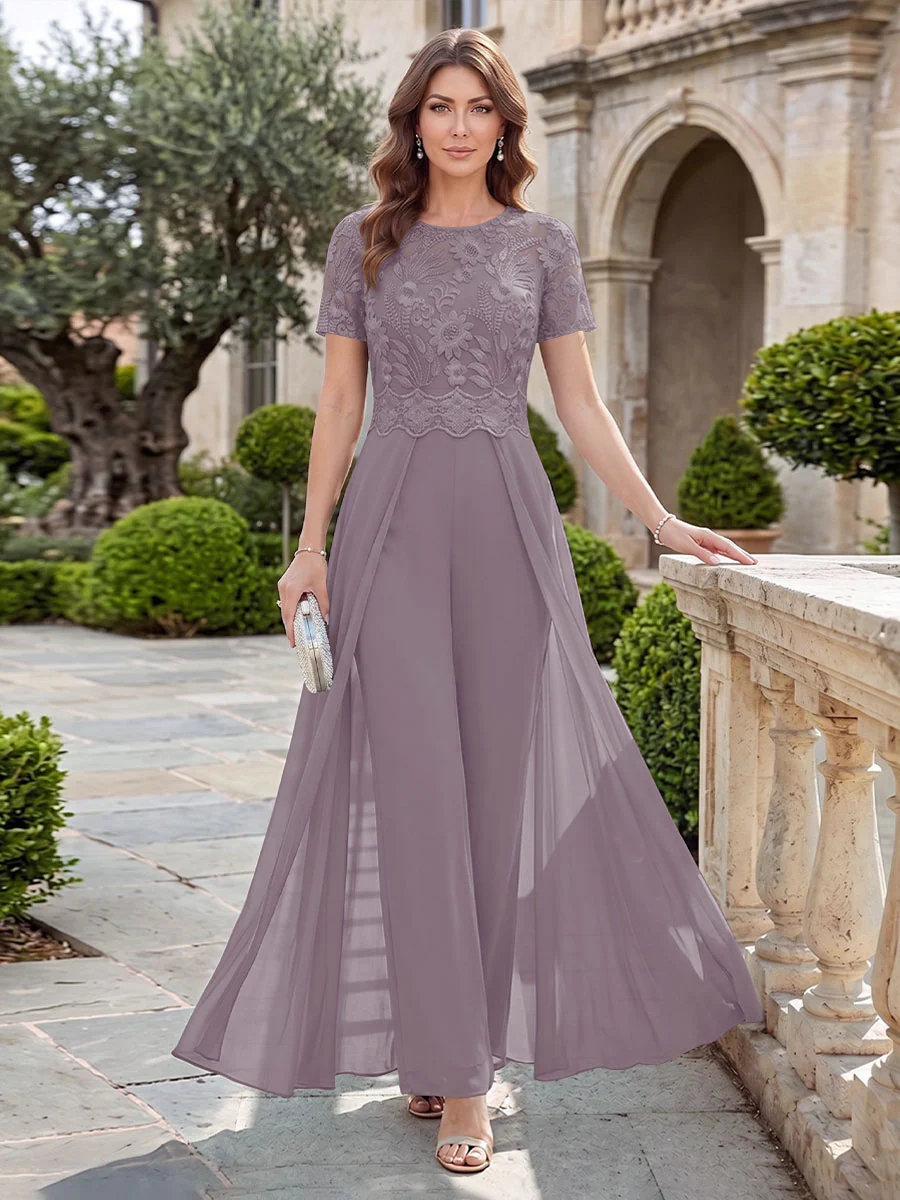 A-Line/Princess Scoop Short Sleeves Jumpsuit with Applique - Image 73