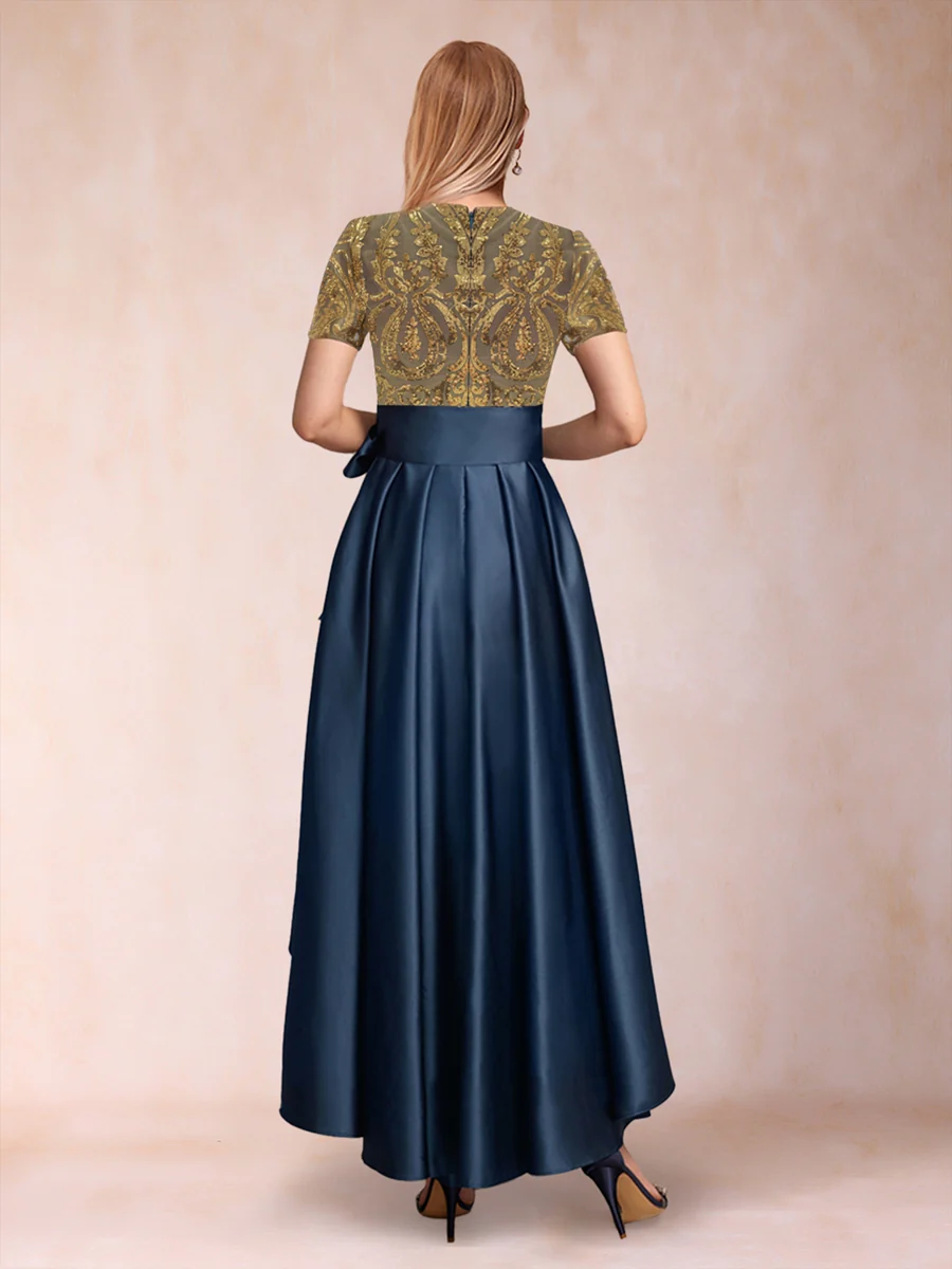 A-Line/Princess Scoop Short Sleeves Mother of the Bride Dresses with Ruched - Image 2