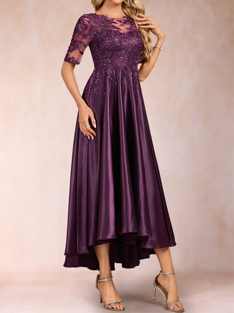 A-Line/Princess Scoop Short Sleeves Mother of the Bride Dresses with Sequins - Image 4