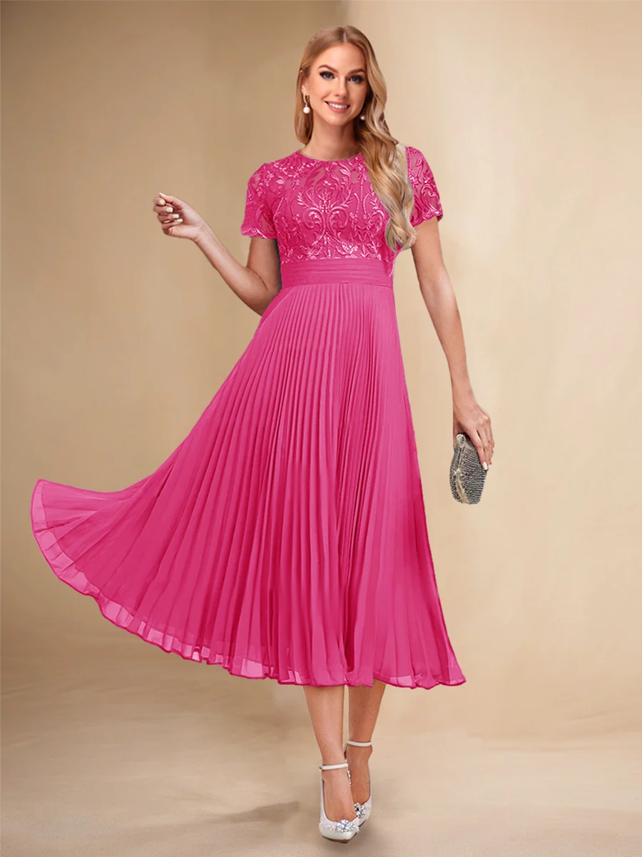 A-Line/Princess Scoop Short Sleeves Pleated Mother of the Bride Dresses with Appliques - Image 27