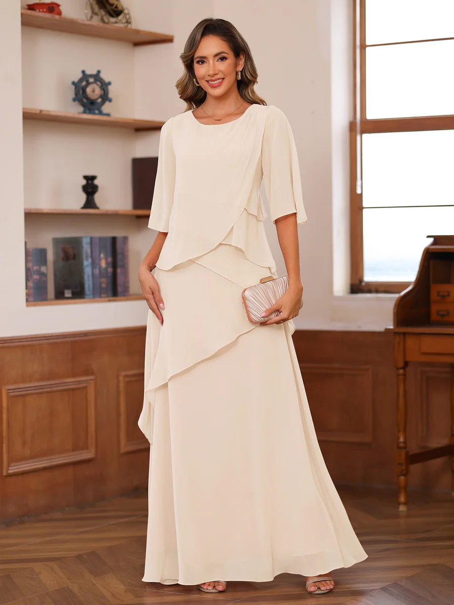 A-Line/Princess Scoop Short Sleeves Tiered Chiffon Mother of the Bride Dresses - Image 36