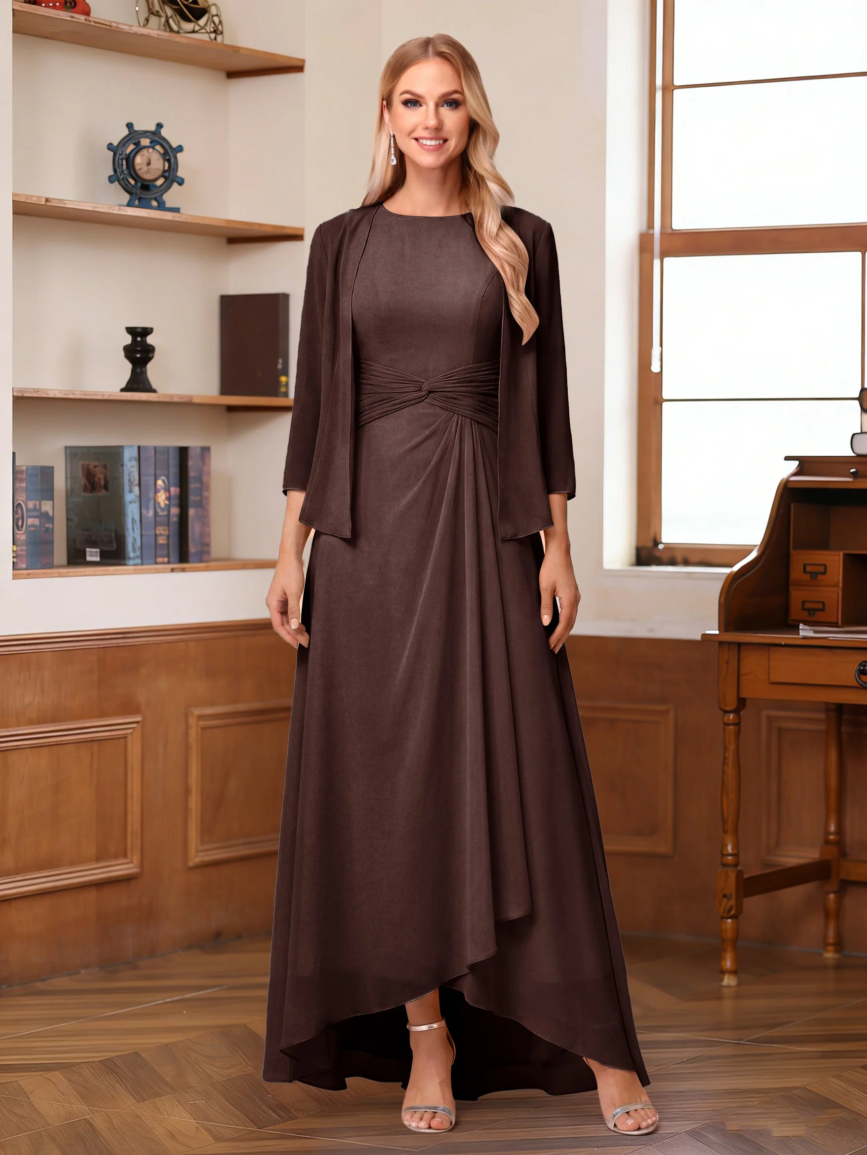 A-Line/Princess Scoop Sleeveless Ankle-Length Mother of the Bride Dresses with Ruched & Jacket - Image 5