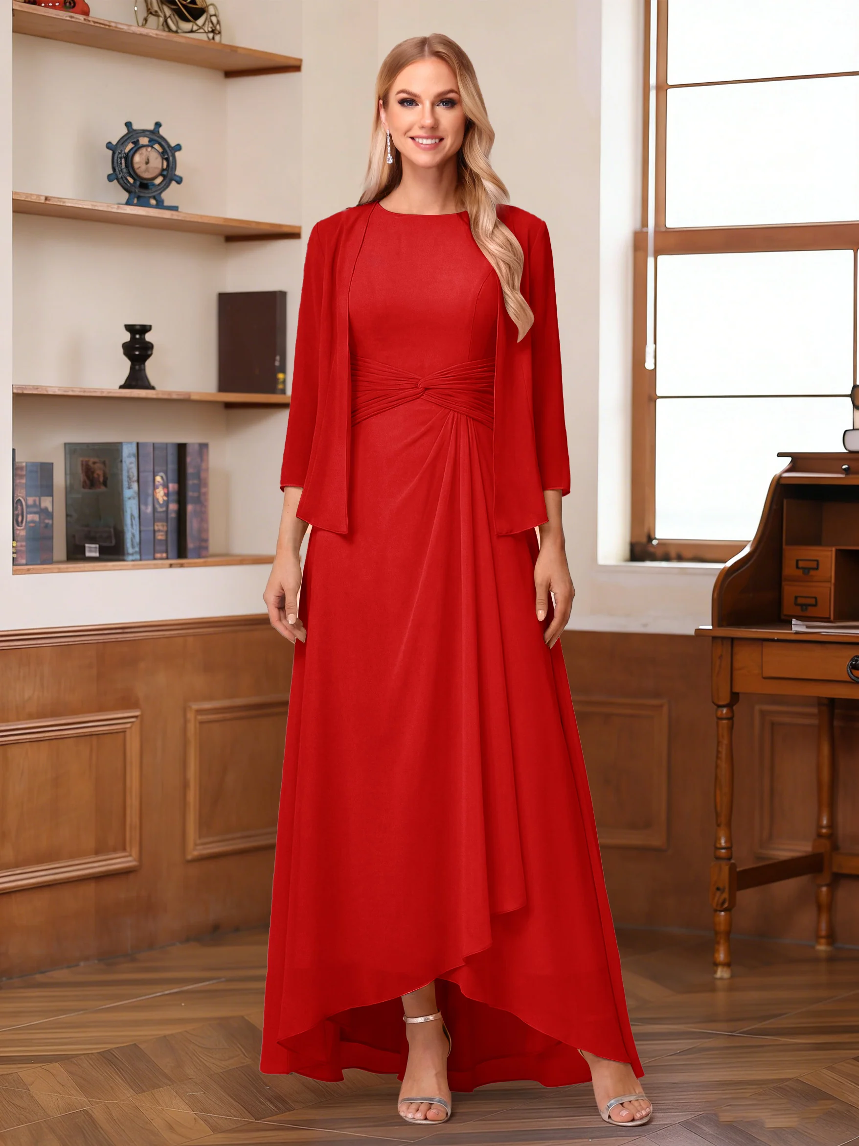 A-Line/Princess Scoop Sleeveless Ankle-Length Mother of the Bride Dresses with Ruched & Jacket - Image 53