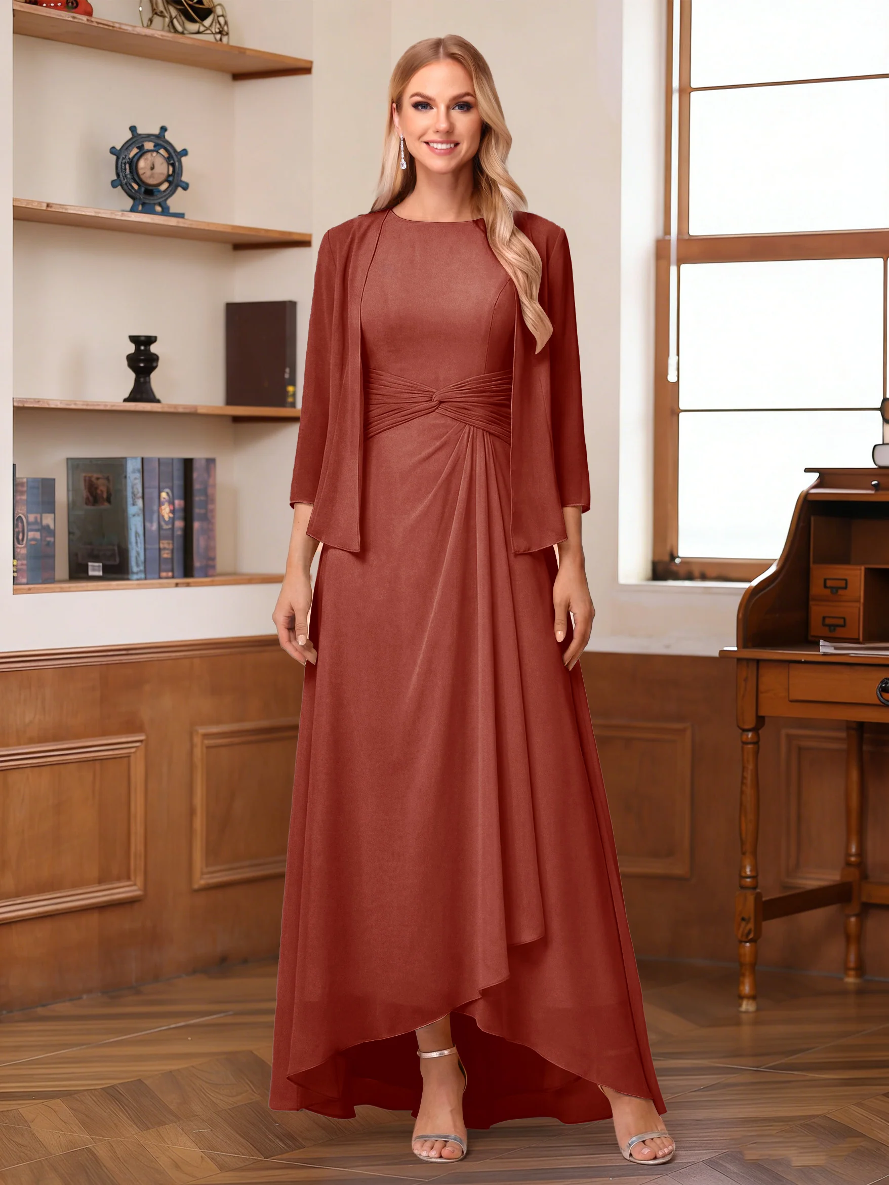 A-Line/Princess Scoop Sleeveless Ankle-Length Mother of the Bride Dresses with Ruched & Jacket - Image 55