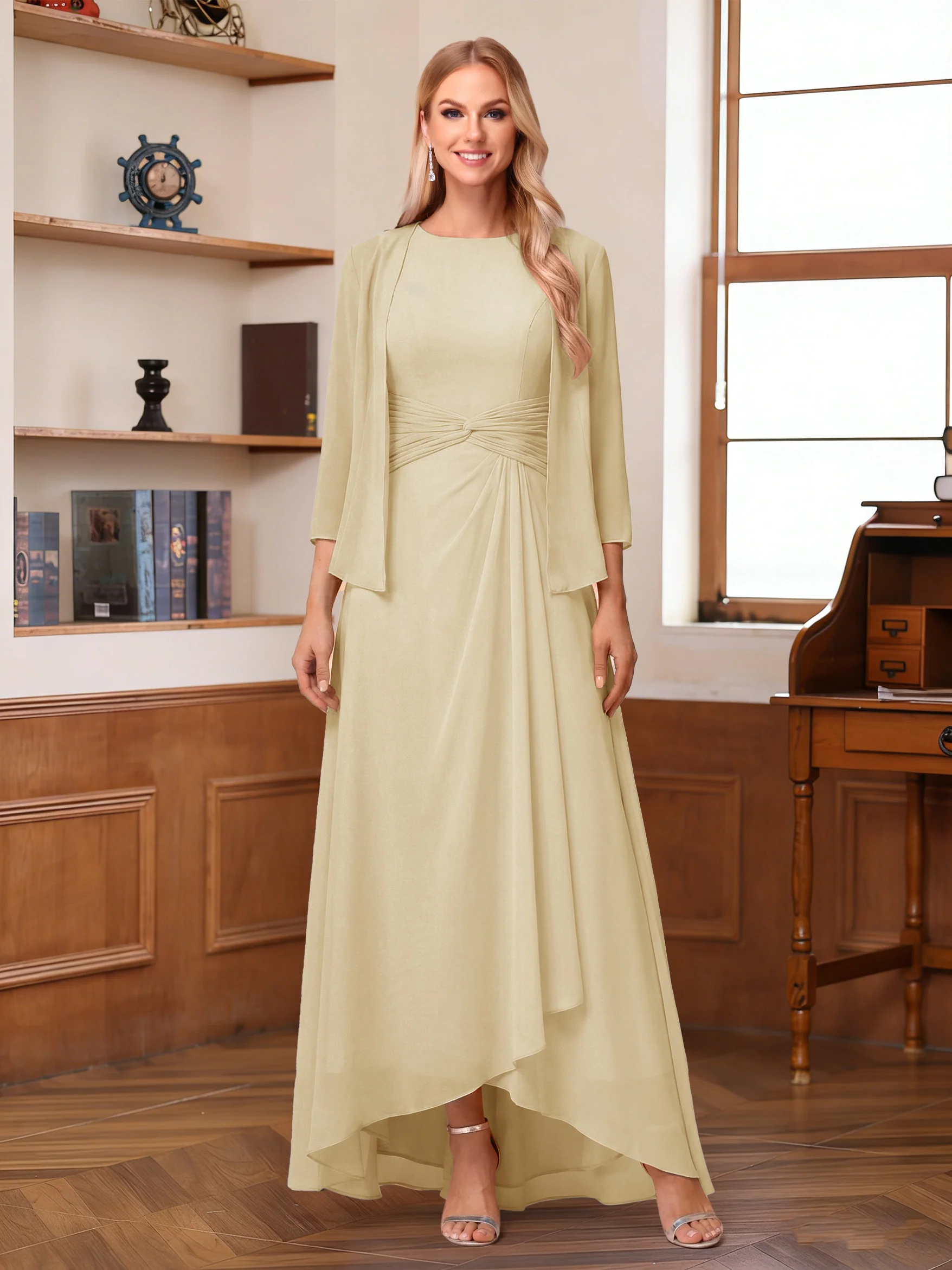 A-Line/Princess Scoop Sleeveless Ankle-Length Mother of the Bride Dresses with Ruched & Jacket - Image 9