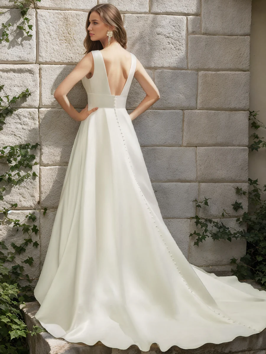 A-Line/Princess Scoop Sleeveless Ruched Wedding Dresses - Image 2