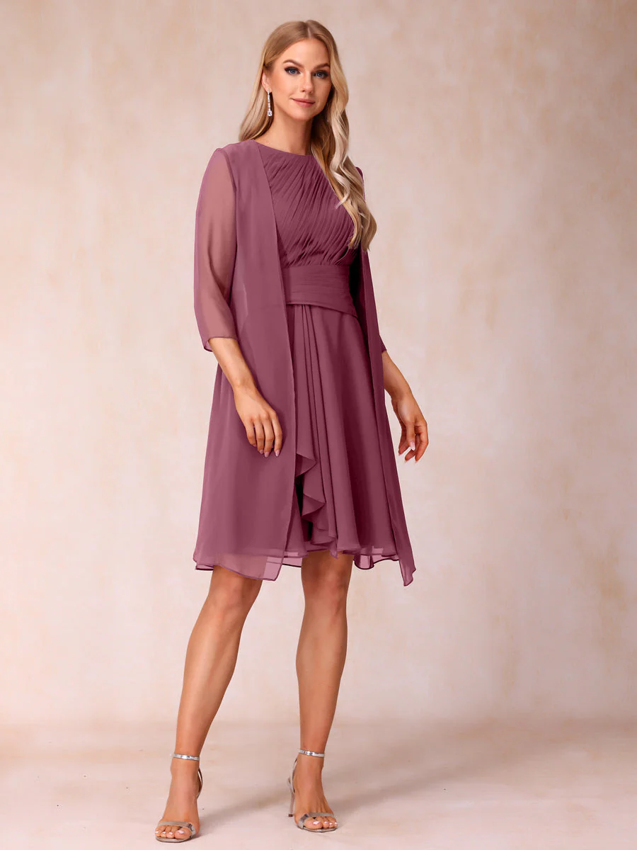 A-Line/Princess Scoop Sleeveless Short Formal Evening Dresses with Ruched & Jacket - Image 42