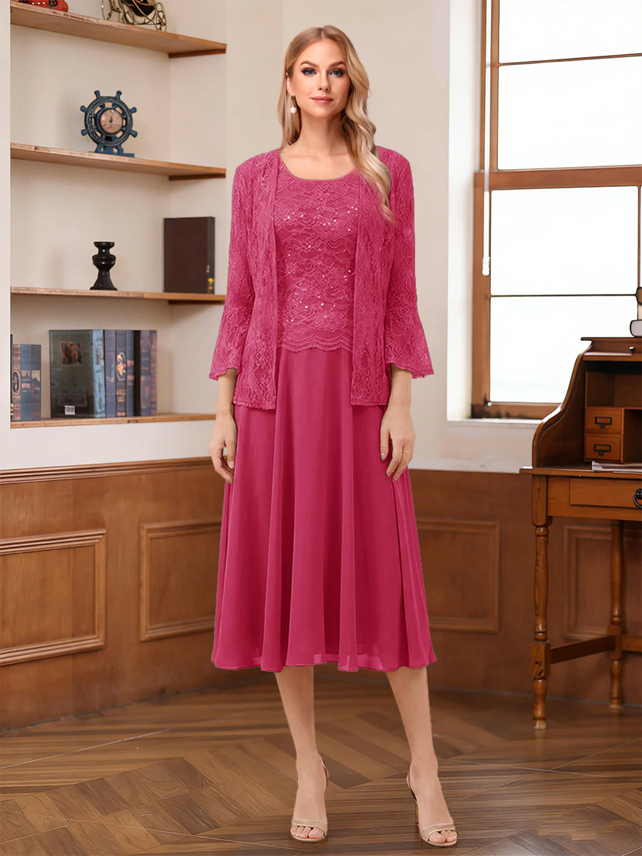 A-Line/Princess Scoop Sleeveless Tea-Length Mother of the Bride Dresses with Lace & Jacket - Image 22