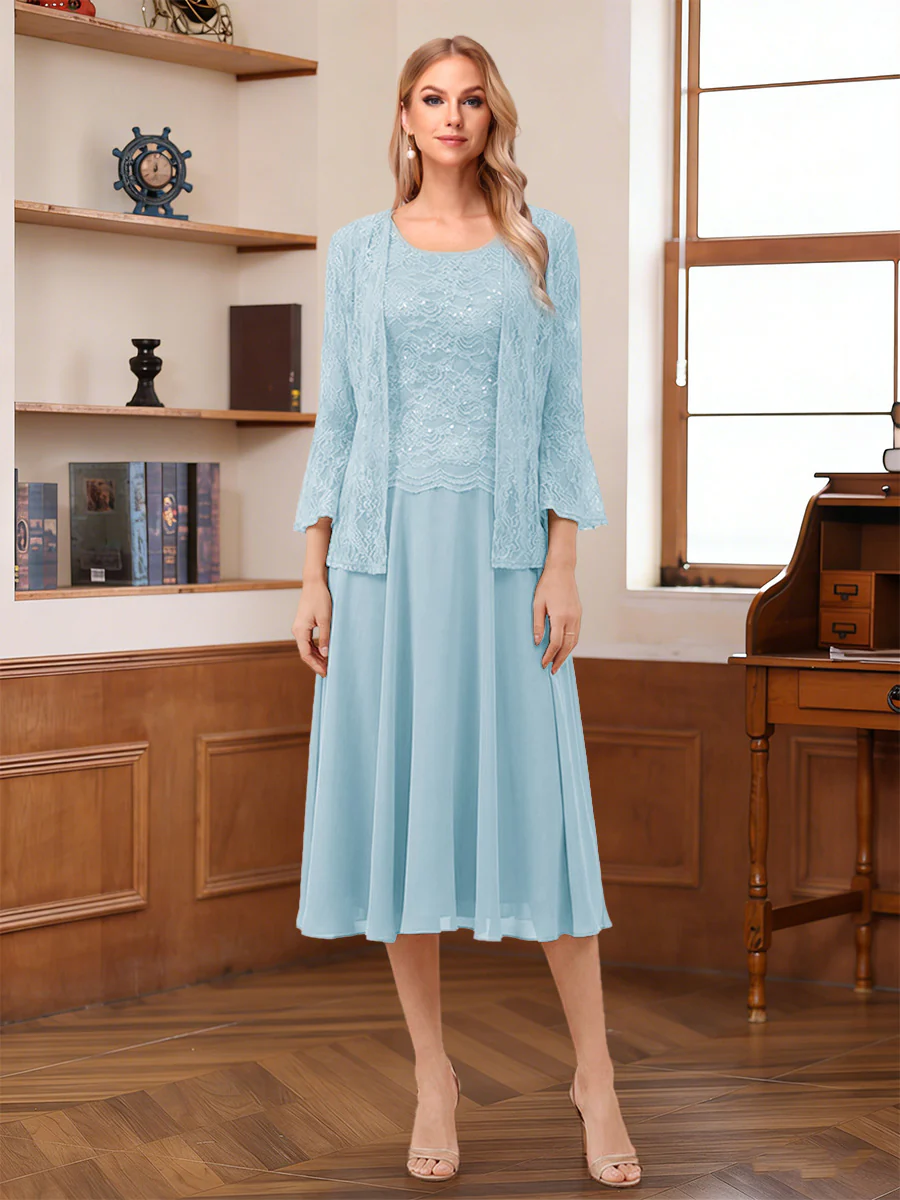 A-Line/Princess Scoop Sleeveless Tea-Length Mother of the Bride Dresses with Lace & Jacket - Image 31