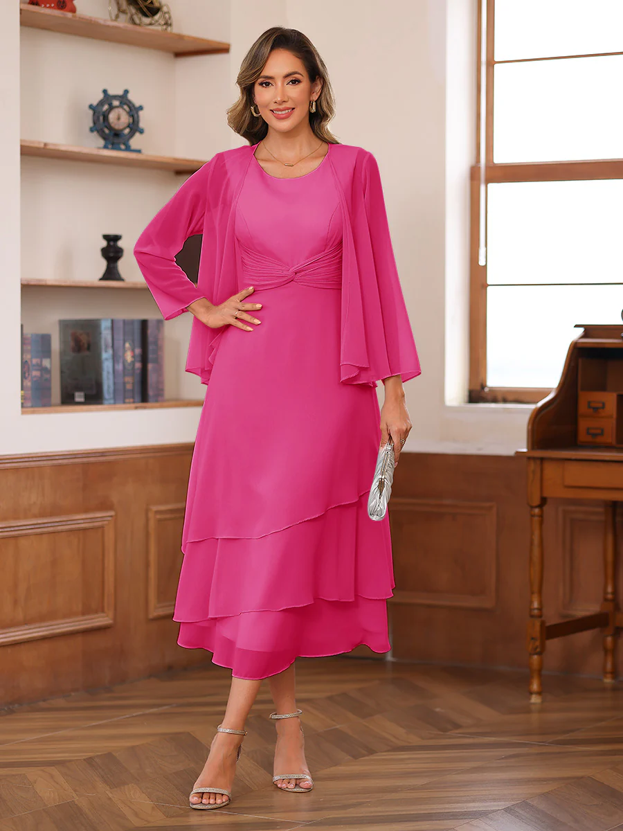 A-Line/Princess Scoop Two Pieces Tiered Mother of the Bride Dresses with Jacket - Image 32